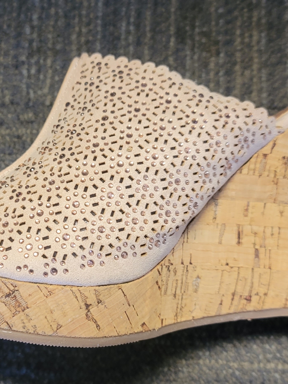 Athena Alexander Blush Beige Rhinestone Perforated Wedge Mule